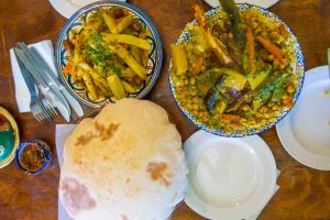 Andalousse Moroccon Cuisine Main course of tagine and couscous