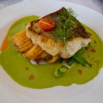 Hake with potato bake and vegetables